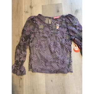 Eva Franco Anthropologie Lavender 3D Floral Polka Dot Mesh Top Camisole Set L